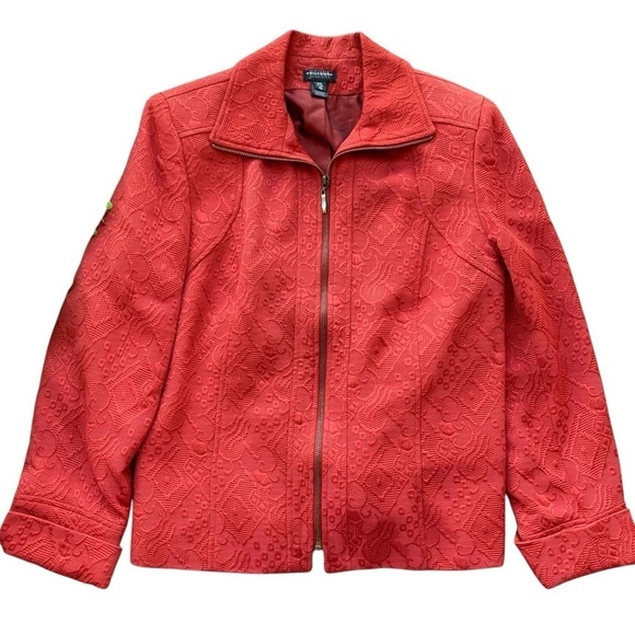 Juliana Collezione Textured Print Collared Zip Jacket Burnt Red-Orange Size 10 - Picture 1 of 6